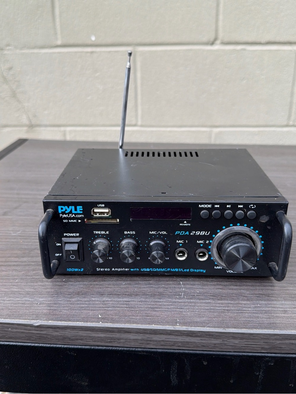 Pyle PDA29BU 2-Channel Stereo Amplifier 100W x2 Bluetooth USB SD FM Black